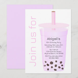 Trendy Modern Pink und Lavender Boba Tea Geburtsta Einladung