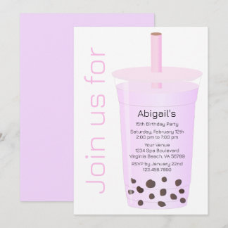 Trendy Modern Pink und Lavender Boba Tea Geburtsta Einladung