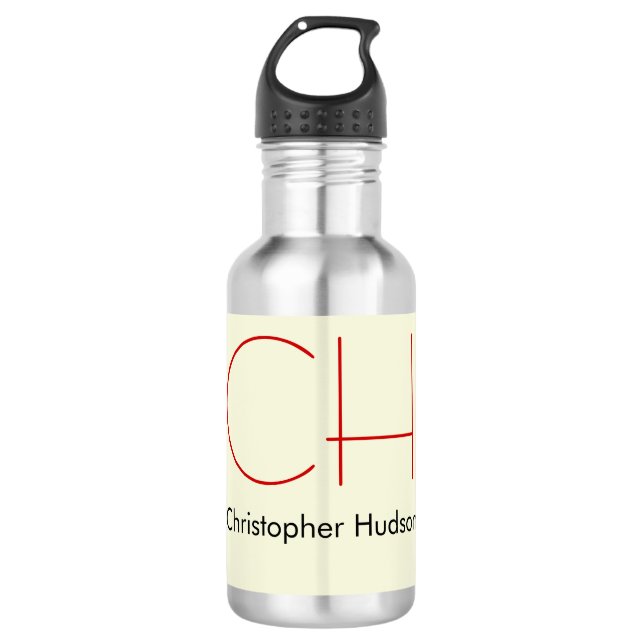 Trendy Modern Red Monogram Beige Edelstahlflasche (Vorderseite)