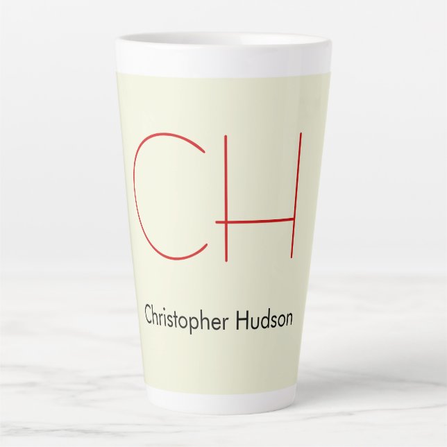 Trendy Modern Red Monogram Beige Milchtasse (Vorderseite)