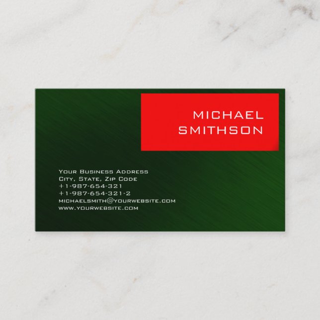 Trendy Modern Red Strip Green Business Card Visitenkarte (Vorderseite)