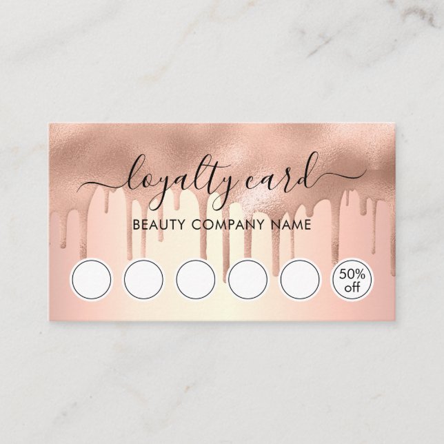 Trendy Modern Rose Gold Shimmer Tropfens Loyalität Visitenkarte (Vorderseite)