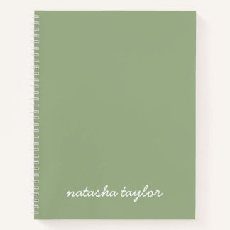 Trendy Modern Sage Green Script Monogram Name Notizbuch