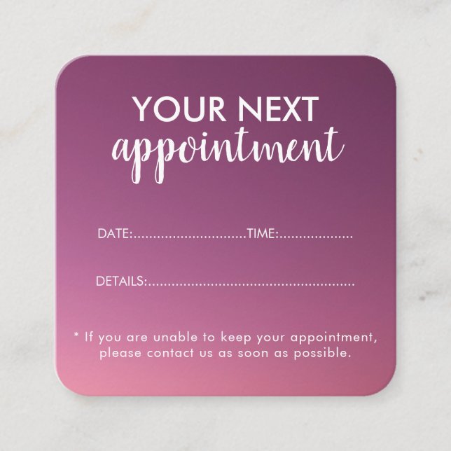 Trendy Modern Salon Appointment Reminder Card Terminkarte (Vorderseite)