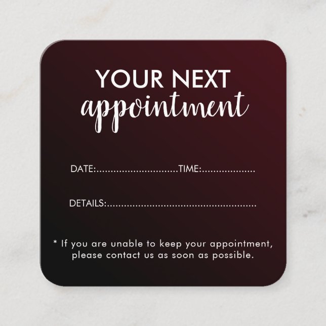 Trendy Modern Salon Appointment Reminder Card Terminkarte (Vorderseite)