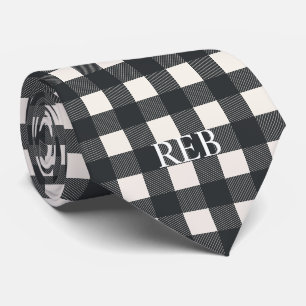 TRENDY MODERN SCHWARZ UND WEISS KARIERT MIT MONOGR KRAWATTE