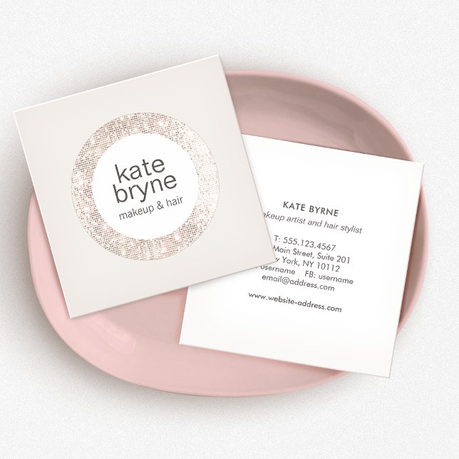 Trendy Modern Silver Sequin Beauty Salon Quadratische Visitenkarte (Von Creator hochgeladen)
