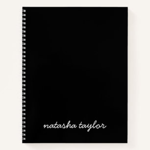 Trendy Modern Solid Black Script Monogram Name Notizbuch