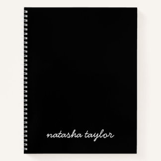 Trendy Modern Solid Black Script Monogram Name Notizbuch