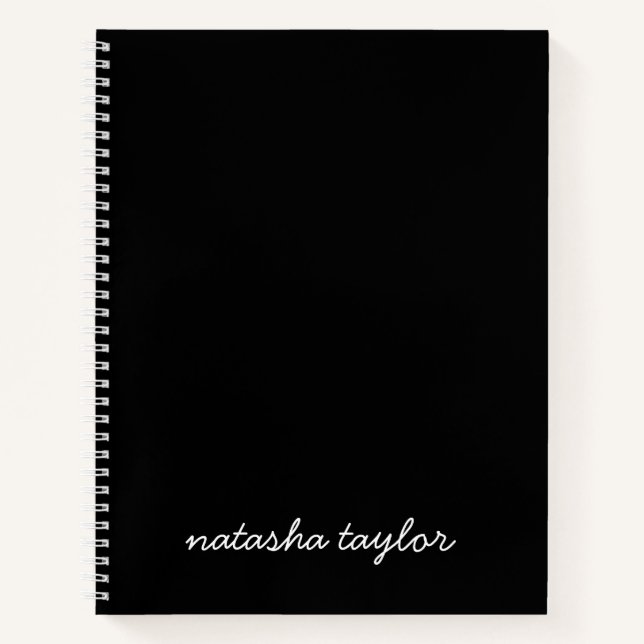Trendy Modern Solid Black Script Monogram Name Notizbuch (Vorderseite)