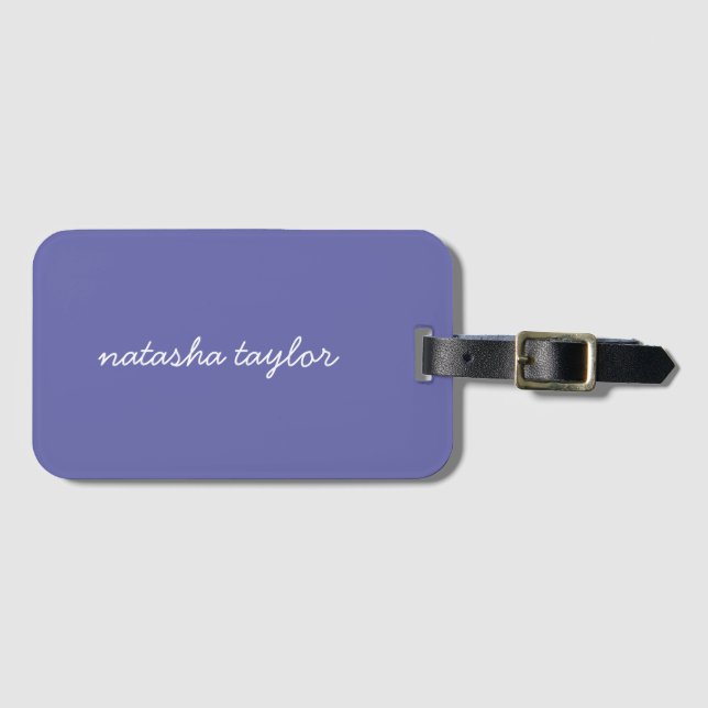 Trendy Modern Very Peri Lila Script Monogram Gepäckanhänger (Vorderseite (Horizontal))
