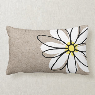 Trendy Modern White Doodle Daisy Tan Taupe Lendenkissen
