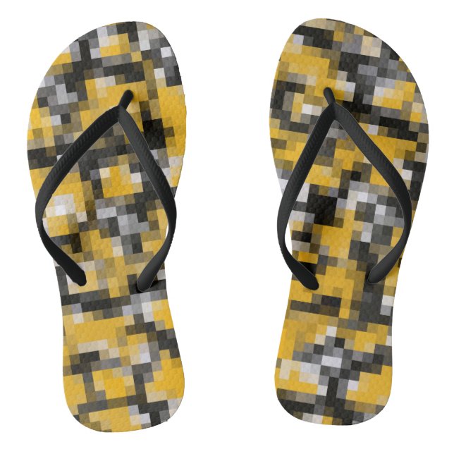 Trendy Modern Yellow Black Mosaik Muster Flip Flops (Fußbett)