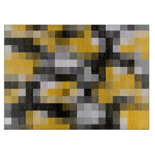 Trendy Modern Yellow Black Mosaik Muster Schneidebrett (Vorderseite)