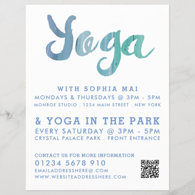 Trendy Moderne Blue Yoga Class Werbung Flyer (Vorne)