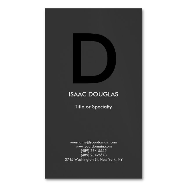 Trendy moderne, graue schwarze, fette Monogramm Magnetische Visitenkarte (Vorderseite Vertikal)
