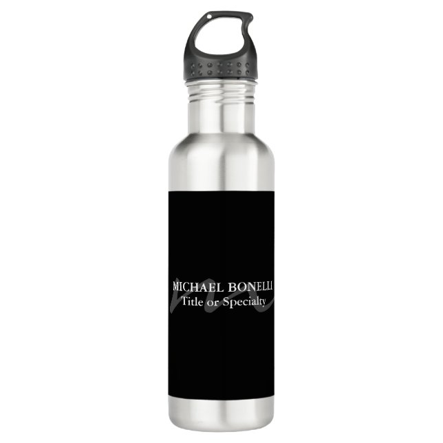 Trendy moderne Monogramm Erstschwarz beruflich Edelstahlflasche (Vorderseite)
