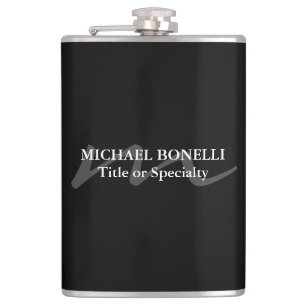 Trendy moderne Monogramm Erstschwarz beruflich Flachmann