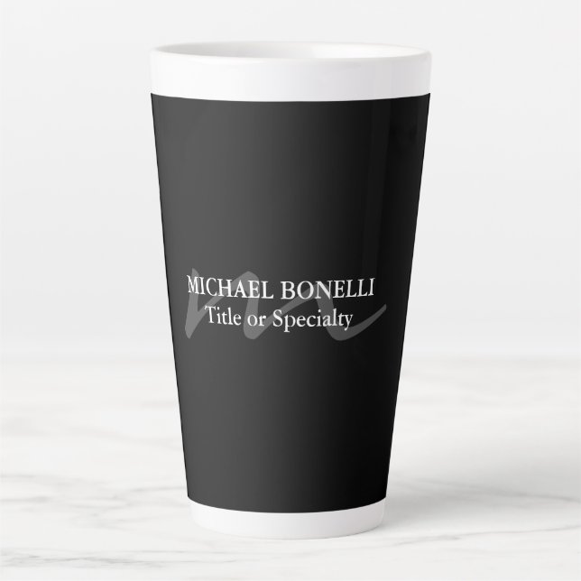 Trendy moderne Monogramm Erstschwarz beruflich Milchtasse (Vorderseite)