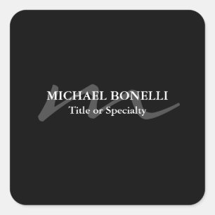 Trendy moderne Monogramm Erstschwarz beruflich Quadratischer Aufkleber