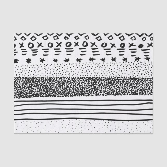 Trendy moderne Schwarz-weiße Hand gezeichnetes Seidenpapier (Vorderseite)
