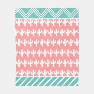 Trendy moderne weiße Kaktus-Silhouetten aquamarin Fleecedecke