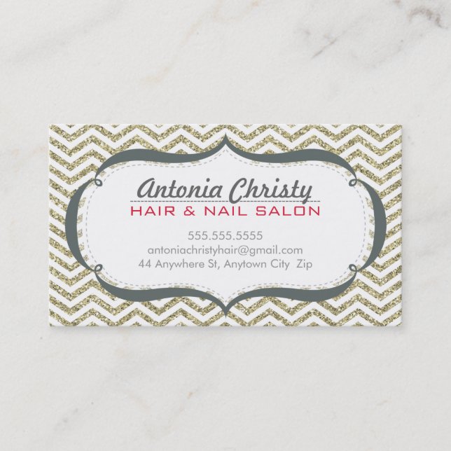 TRENDY moderne Zickzack Muster Imitate Gold Glitze Visitenkarte (Vorderseite)