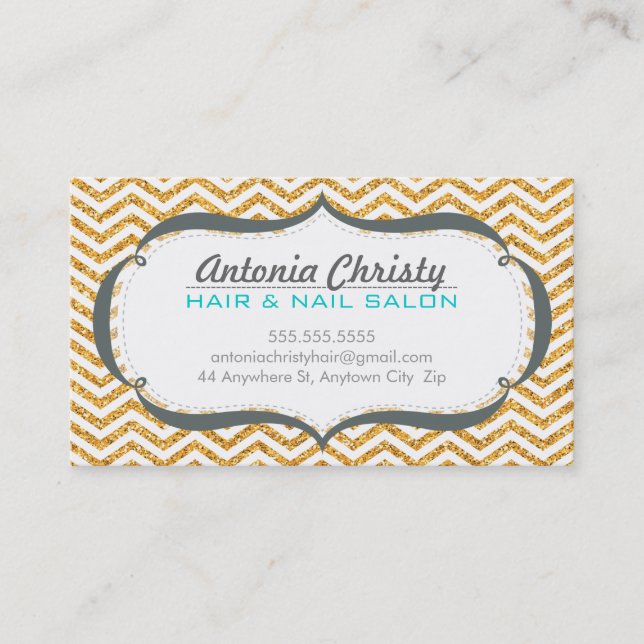 TRENDY moderne Zickzack Muster Imitate Gold Glitze Visitenkarte (Vorderseite)