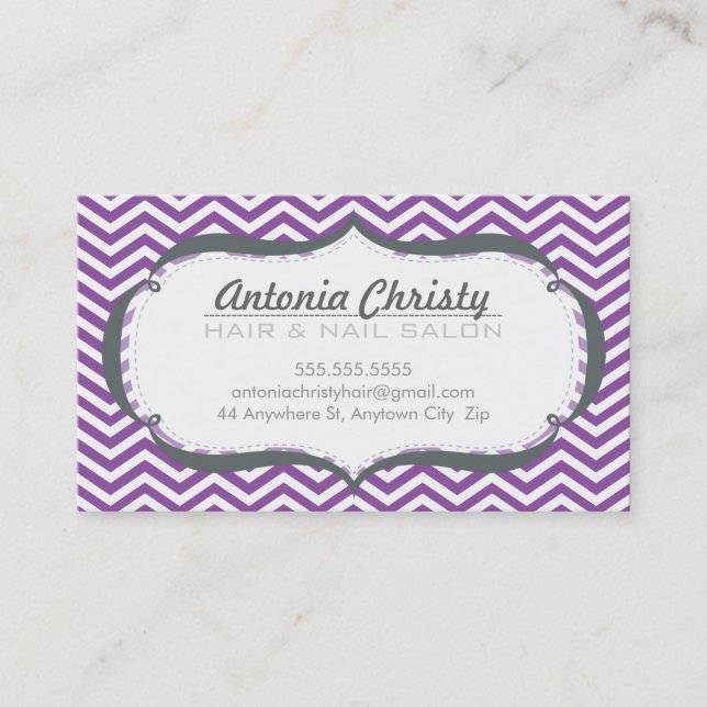 TRENDY moderne Zickzack Muster violett lila grau Visitenkarte (Vorderseite)