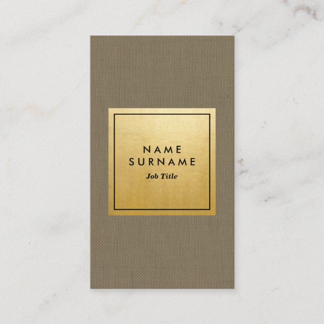 Trendy modernes grünes LeinengoldMinimalistische Visitenkarte (Vorderseite)