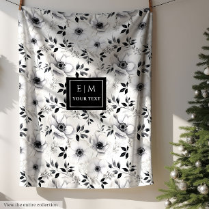 Trendy monochrome Blumendecke für stilvolle Zuhaus Fleecedecke