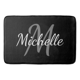 Trendy Monochrome Schwarzweiß-Weiß-Monogramm Badematte