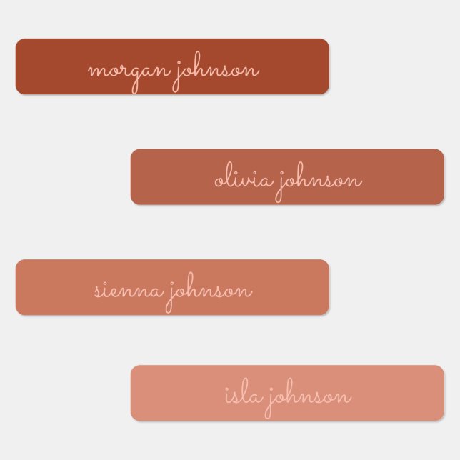 Trendy Monogram | Burnt Orange + Blush Script Name Etiketten (Gruppe)