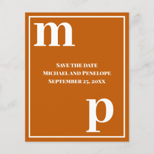 Trendy Monogram Burnt Orange Budget Save the Date Flyer