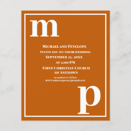 Trendy Monogram Burnt Orange Budget Wedite Flyer