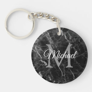 Trendy Monogram Elegant Black Marble Template Schlüsselanhänger
