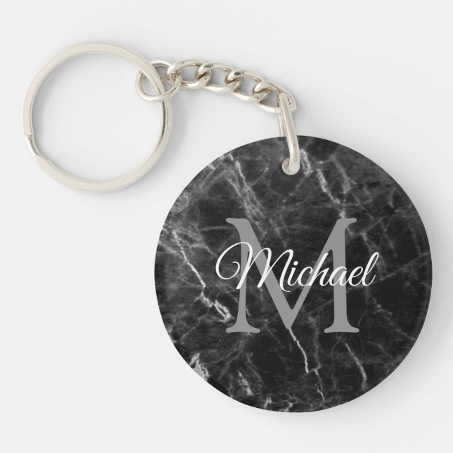 Trendy Monogram Elegant Black Marble Template Schlüsselanhänger (Vorderseite)