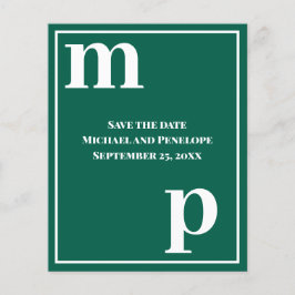Trendy Monogram Emerald Green Budget Save the Date Flyer