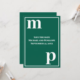 Trendy Monogram Emerald Green Save the Date Einladung