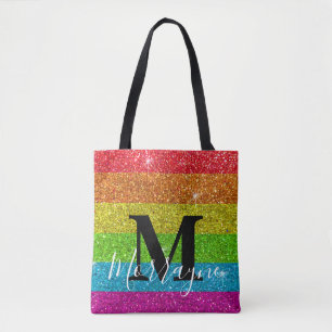 Trendy Monogram Gay Pride LGBTQ Rainbow Glitzer Tasche
