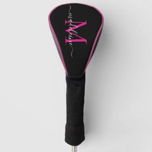 Trendy Monogram Hot Pink & Black Golf Head Cover Headcover