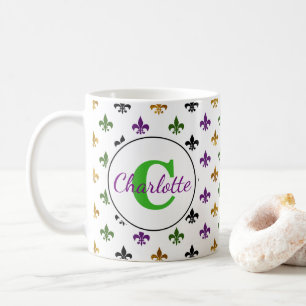 Trendy Monogram Mardi Gras Lilie Kaffeetasse