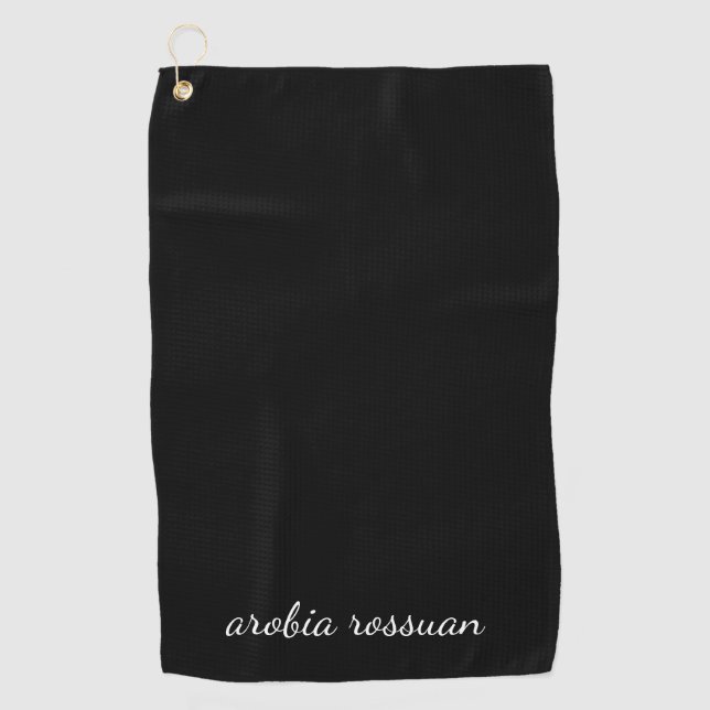 Trendy Monogram Modern Black Script Name Style Golfhandtuch (Vorderseite)