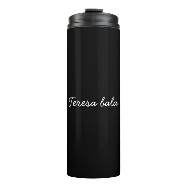 Trendy Monogram Modern Black Script Personalized Thermosbecher (Vorderseite)