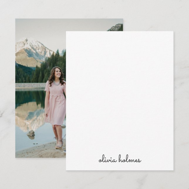 Trendy Monogram | Modernes Black Script Name Foto Mitteilungskarte (Vorne/Hinten)