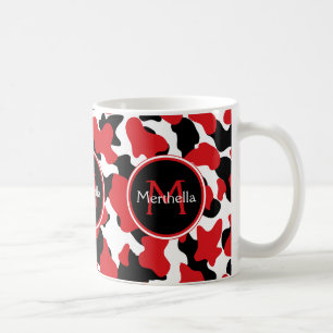 Trendy Monogram Red Black Cow Print Kaffeetasse