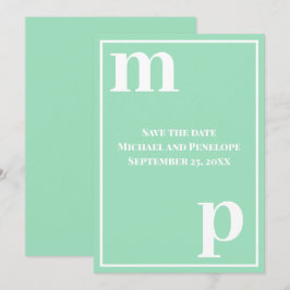 Trendy Monogram Sea Foam Green Save the Date Einladung