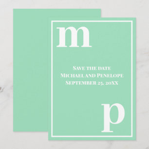 Trendy Monogram Sea Foam Green Save the Date Einladung
