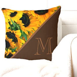 Trendy Monogram Sonnenblumen Brown Gold Kissen
