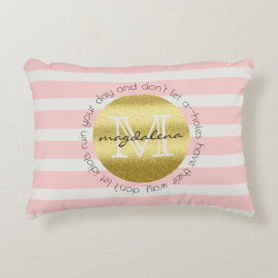 Trendy Monogramm-GoldGlitzer erröten rosa Streife Zierkissen